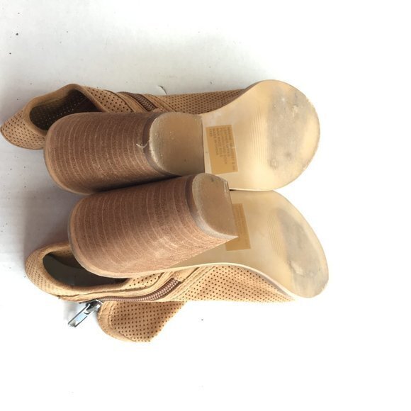 Steve Madden Maxine Cognac Open Toe Perforated Ankle Suede‎ Bootie Size 6.5 - Picture 9 of 10